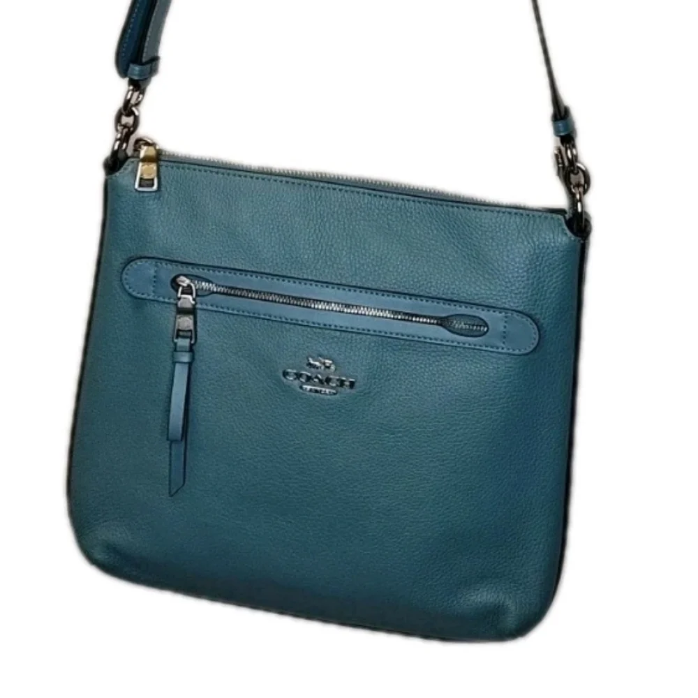 Coach Mae File Pebble Leather Purse Crossbody Denim Pacific Cloud Blue Spring